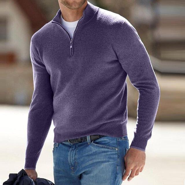 Merino Wool Pullover Men V-Neck Zipper Casual Stylish Warmth 7