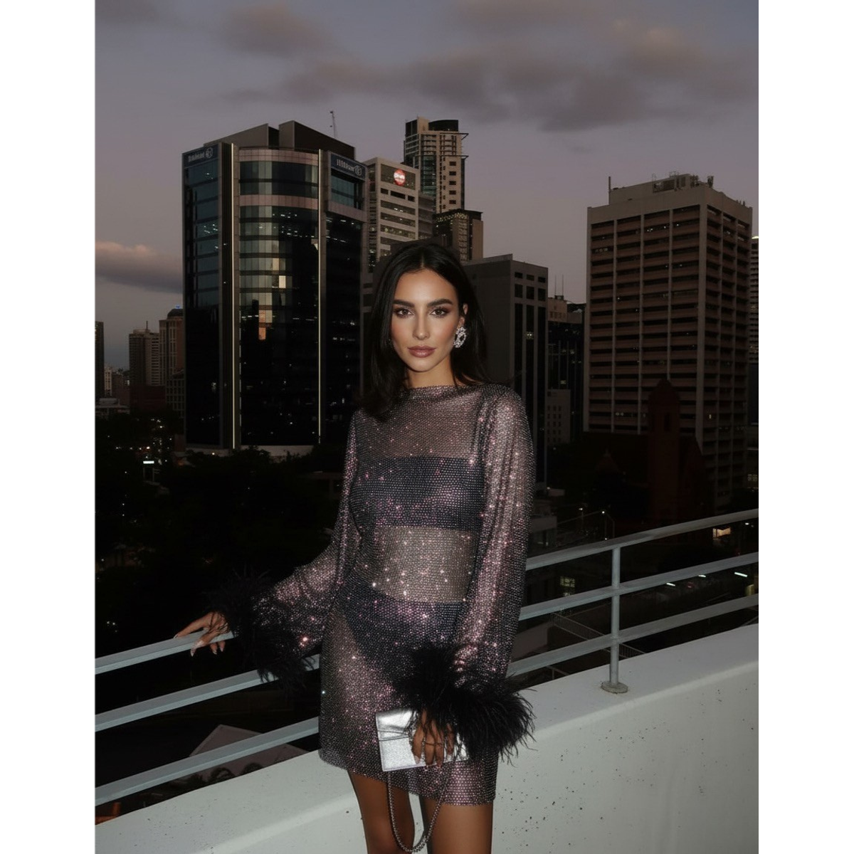 Metallic Cocktail Dress Mini with Feather Accents for Evening Elegance 1