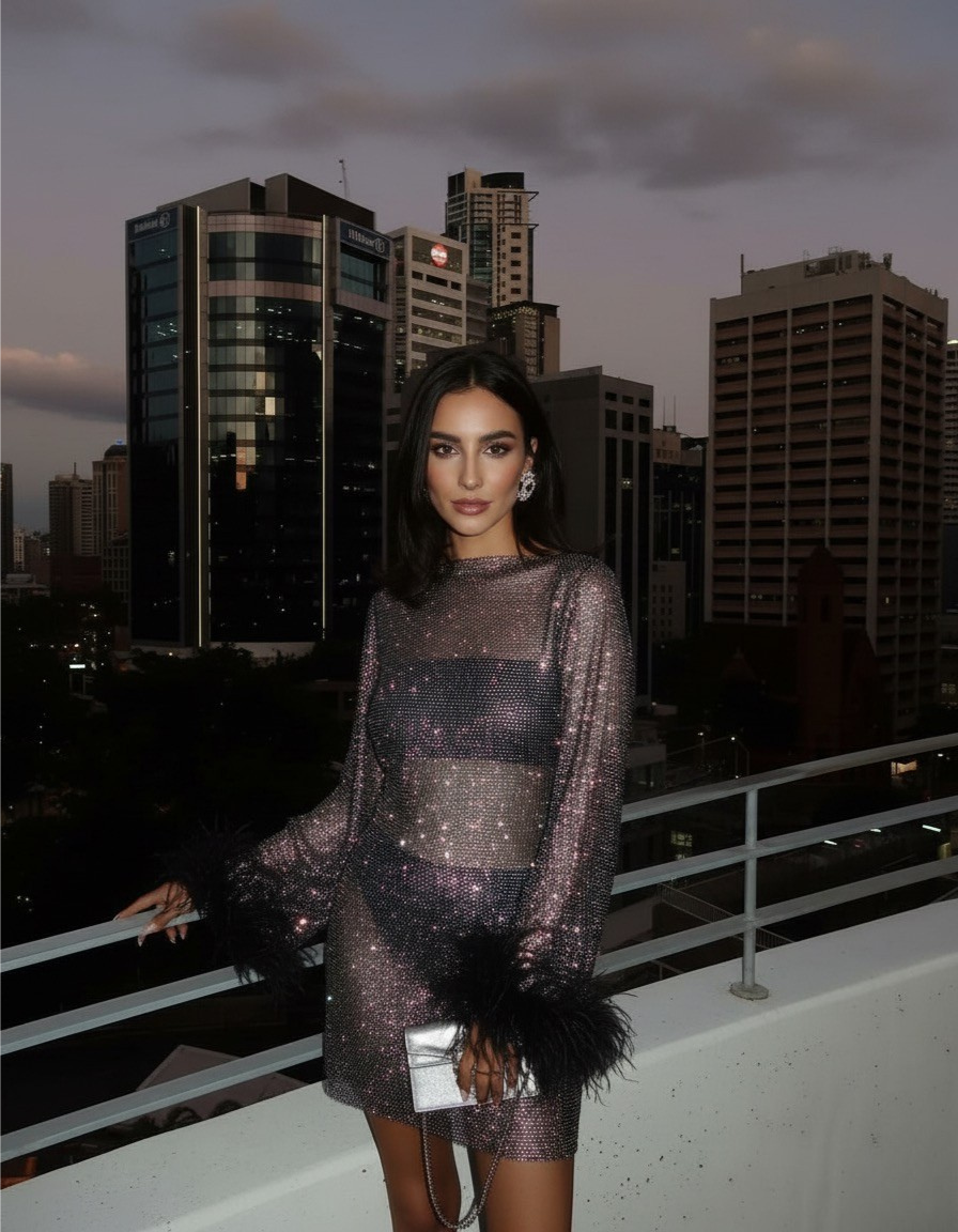 Metallic Cocktail Dress Mini with Feather Accents for Evening Elegance 1
