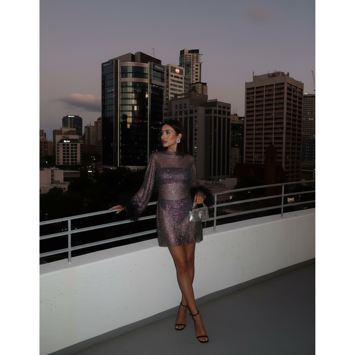 Metallic Cocktail Dress Mini with Feather Accents for Evening Elegance 2