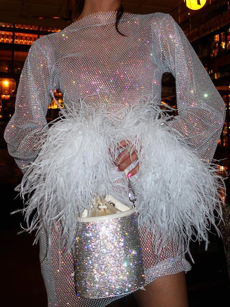 Metallic Cocktail Dress Mini with Feather Accents for Evening Elegance 8