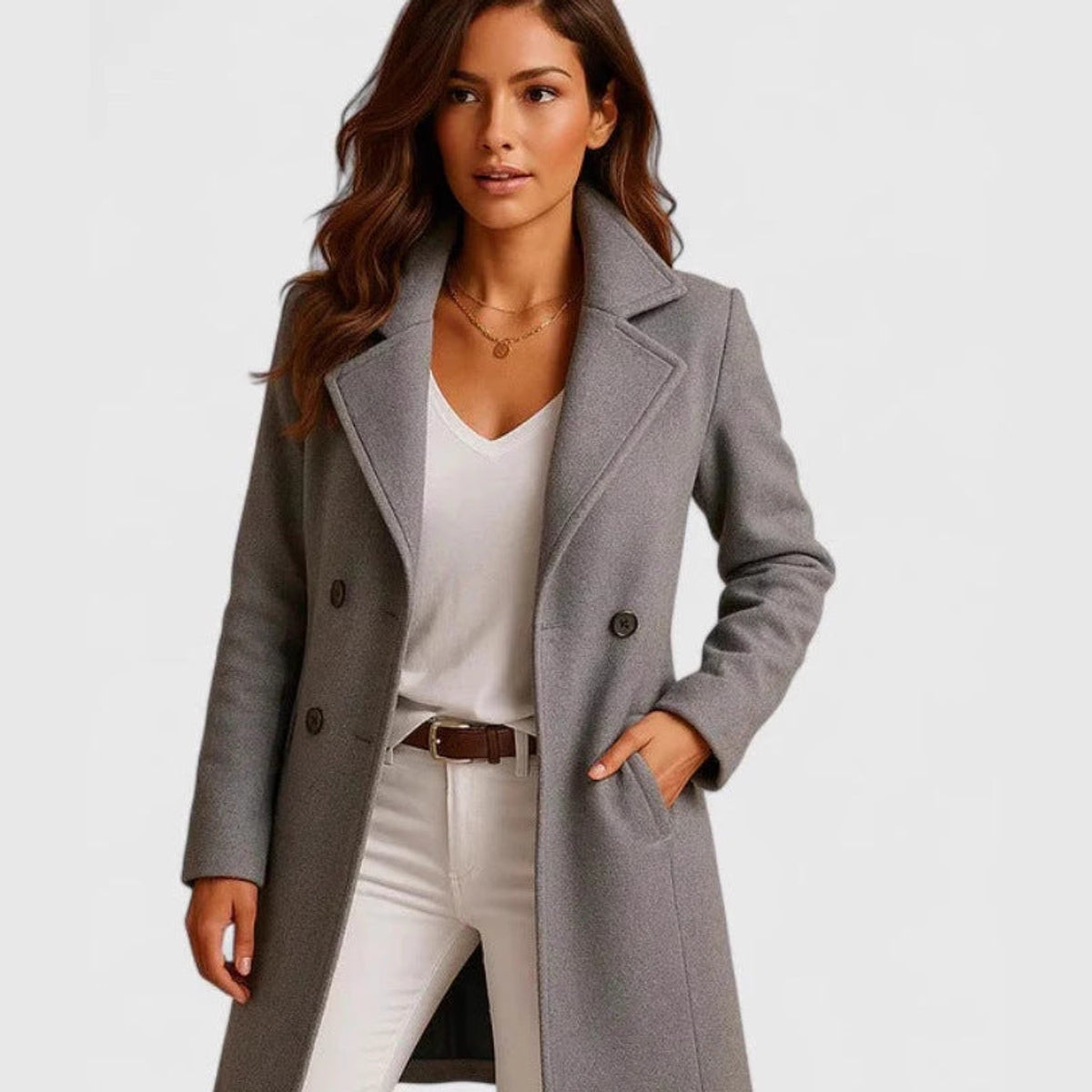 Mid Length Wool Coat Women Elegant Autumn Winter Fashion Classic 0