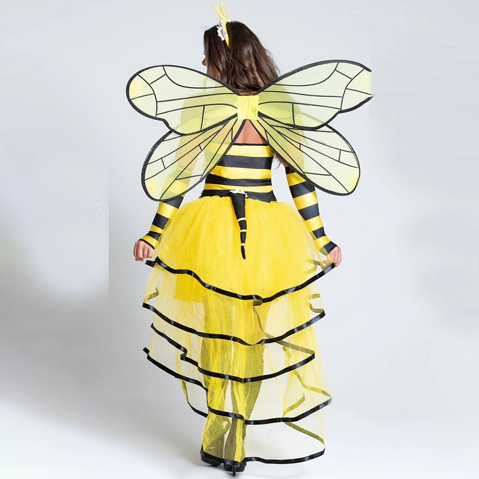 Mini Honeybee Costume Dress Women Halloween Stripes Wings Fun 4