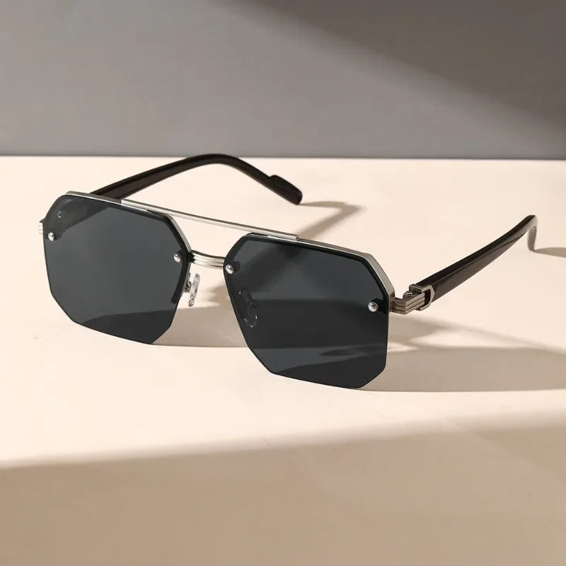 Modern Geometric Men's Sunglasses - Oversized Frame, UV Protection, Dark Lenses 0