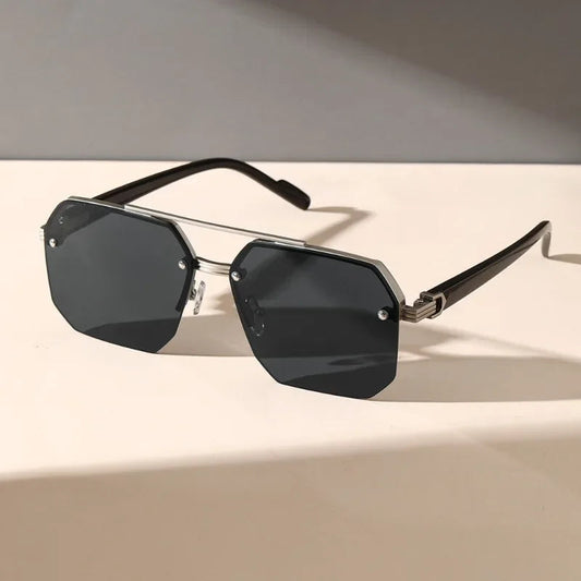 Modern Geometric Men's Sunglasses - Oversized Frame, UV Protection, Dark Lenses 0