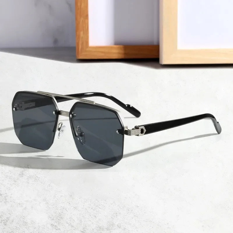 Modern Geometric Men's Sunglasses - Oversized Frame, UV Protection, Dark Lenses 2