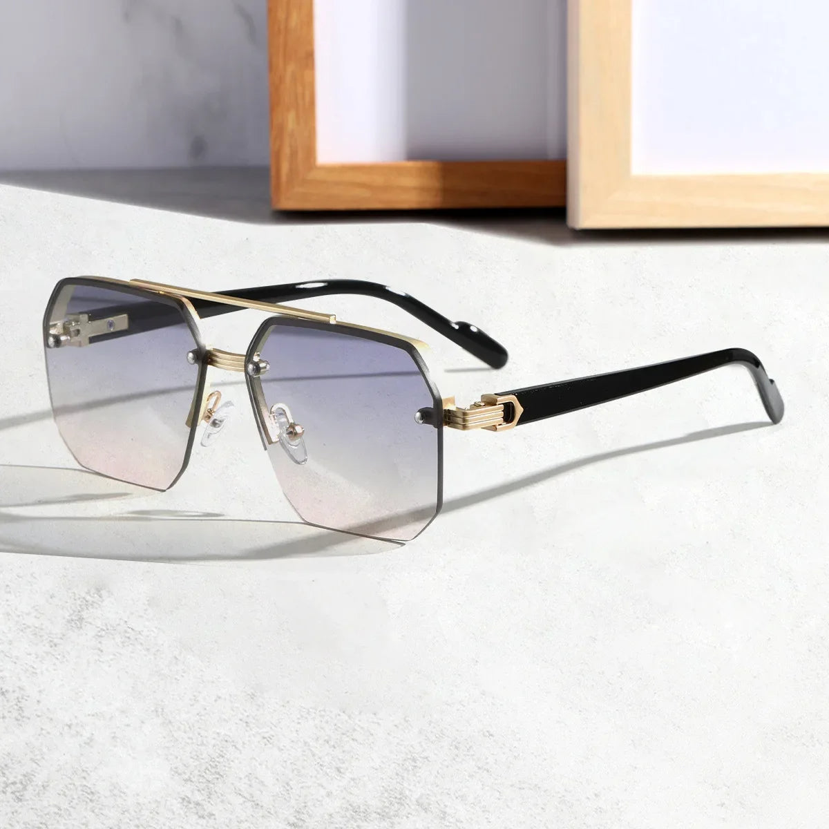 Modern Geometric Men's Sunglasses - Oversized Frame, UV Protection, Dark Lenses 6