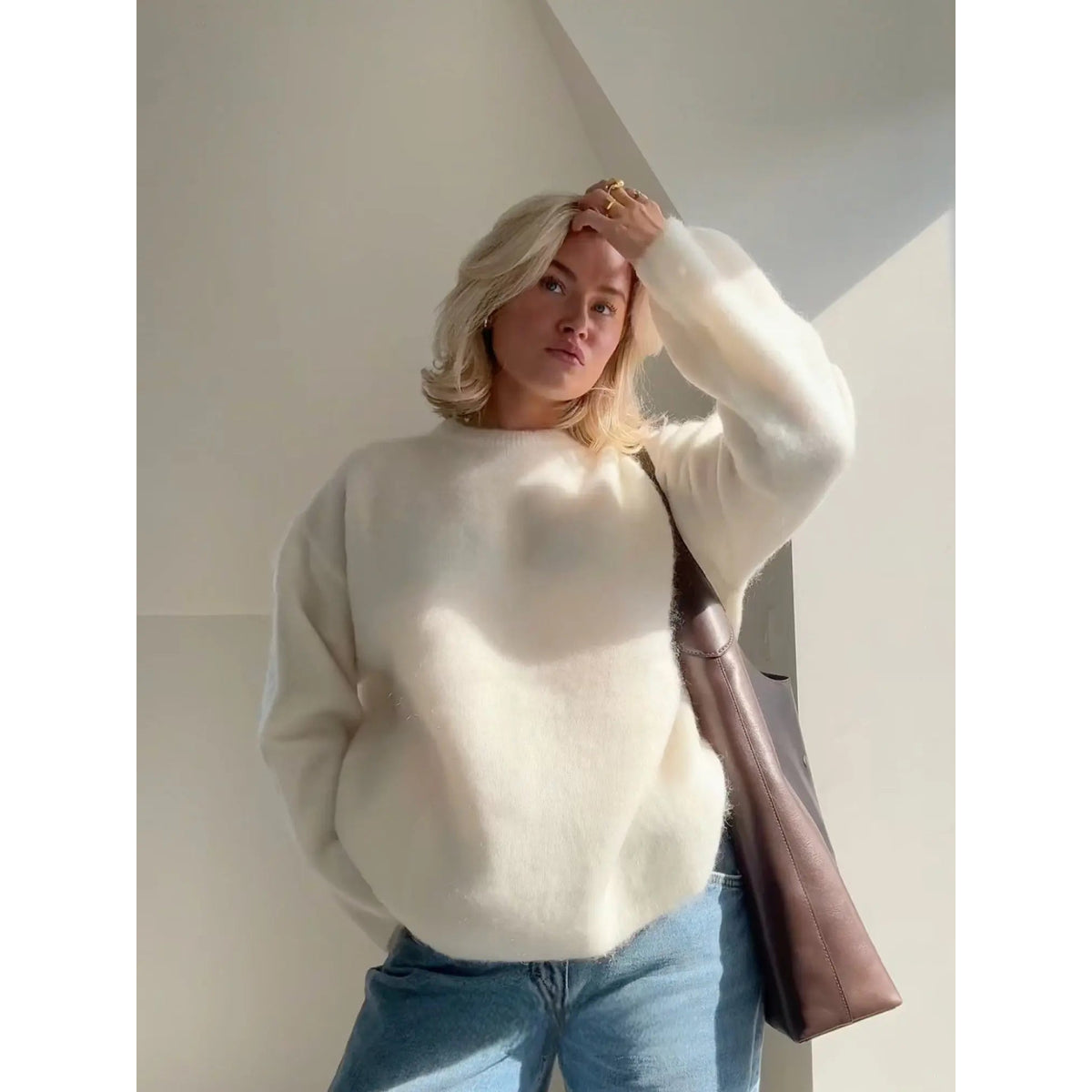 Mohair Pullover Women's Elegant Sweater Loose Fit Lightweight Casual 2