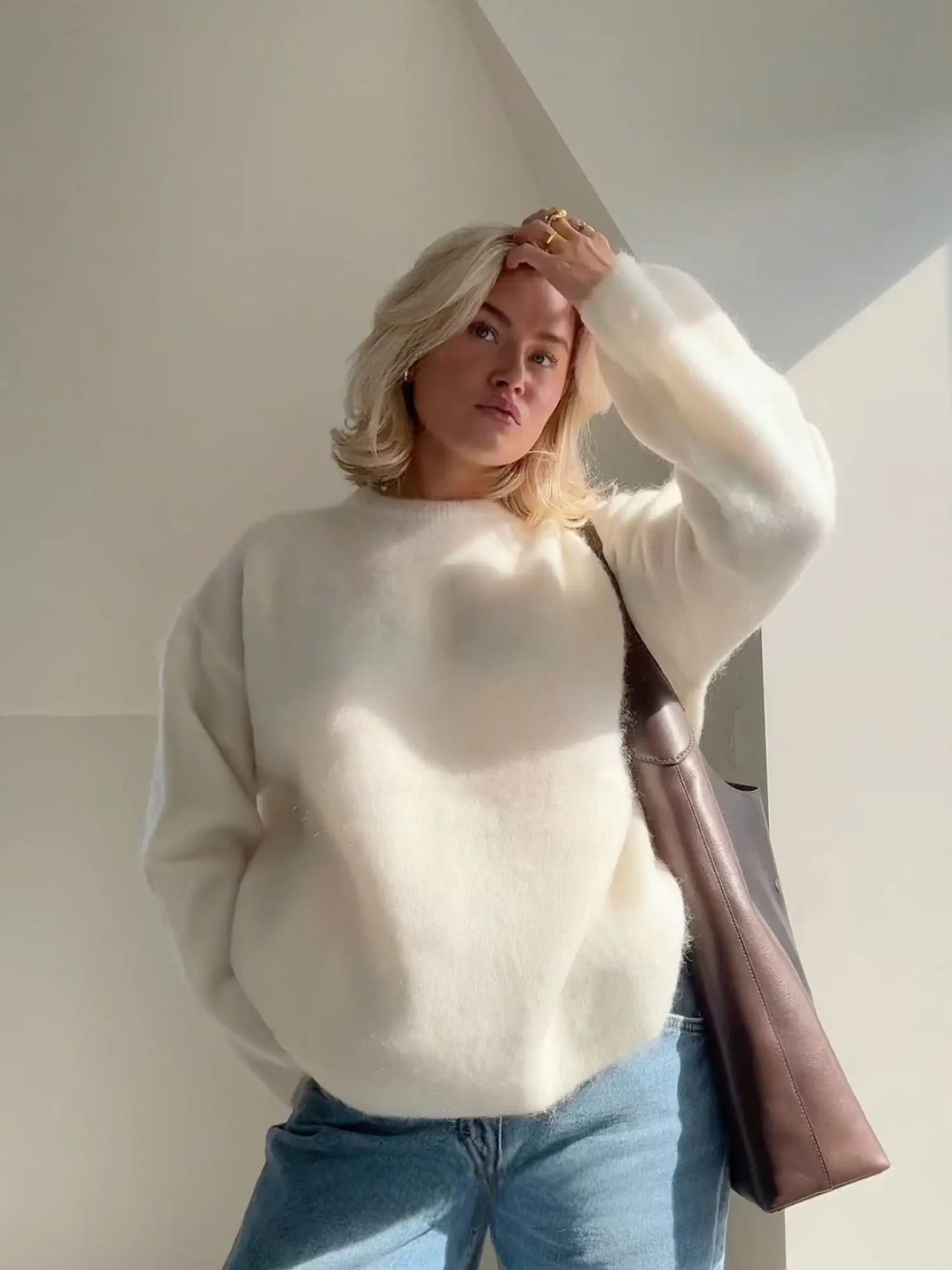 Mohair Pullover Women's Elegant Sweater Loose Fit Lightweight Casual 2