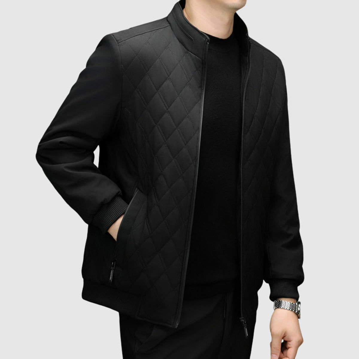 Monogram Jacket Stylish Winter Essential High Collar Warmth 3