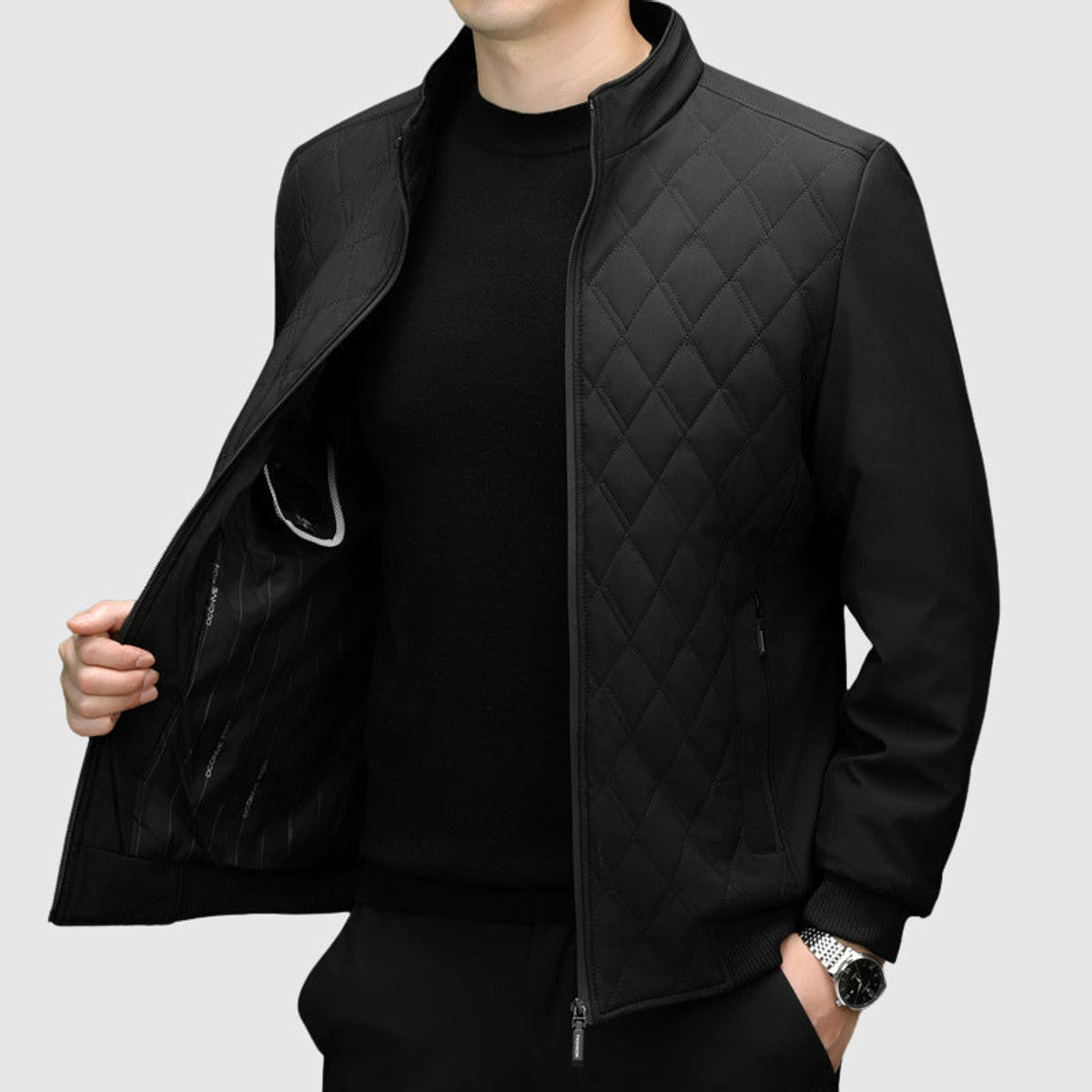 Monogram Jacket Stylish Winter Essential High Collar Warmth 4