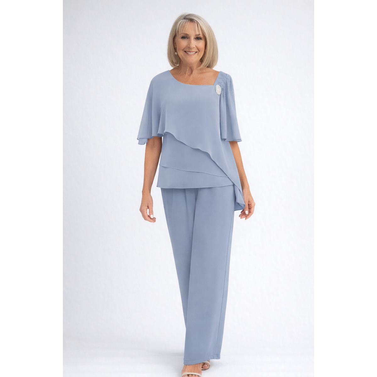 Navy Women's Two-Piece Set Overlay Top and Straight-Leg Trousers 0