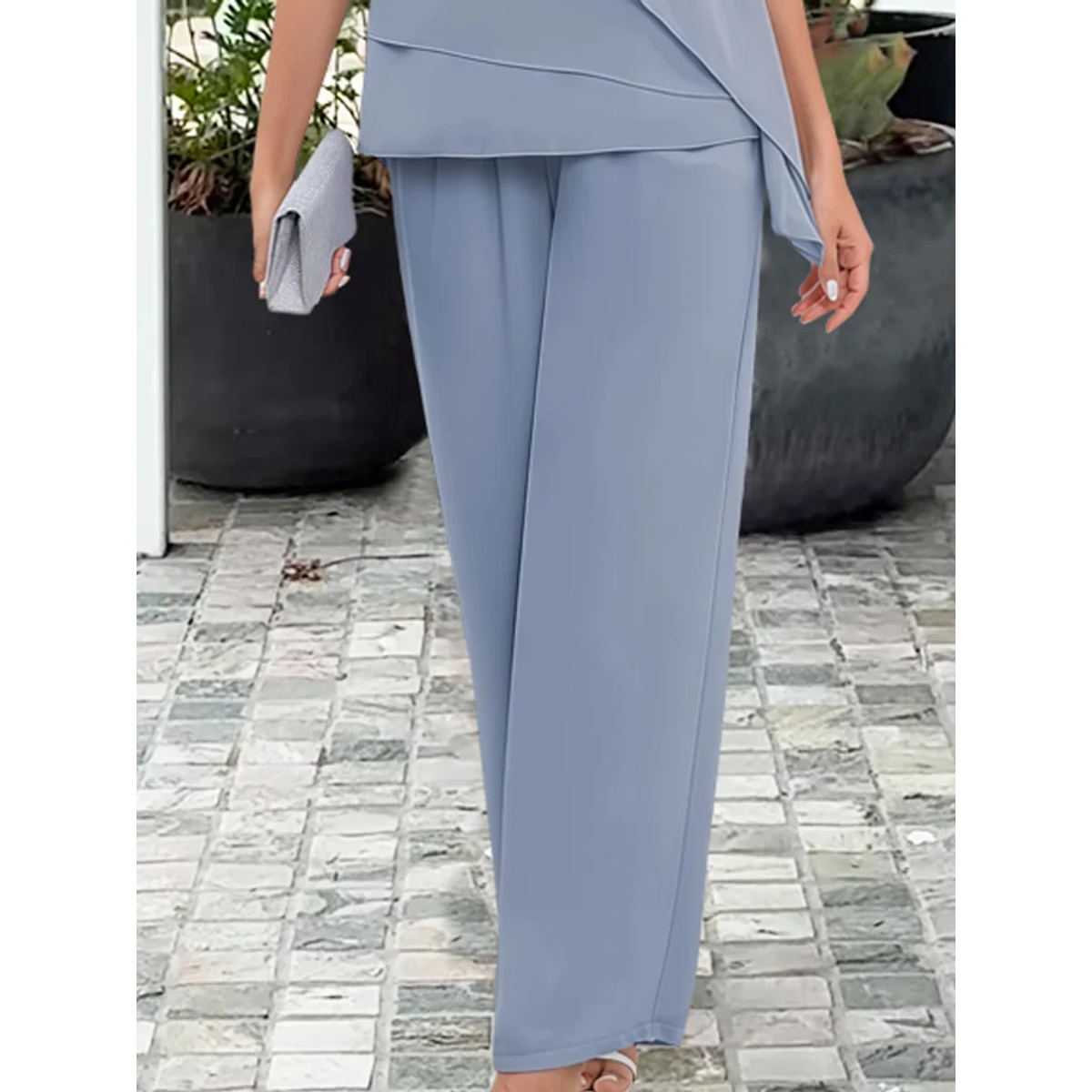 Navy Women's Two-Piece Set Overlay Top and Straight-Leg Trousers 5