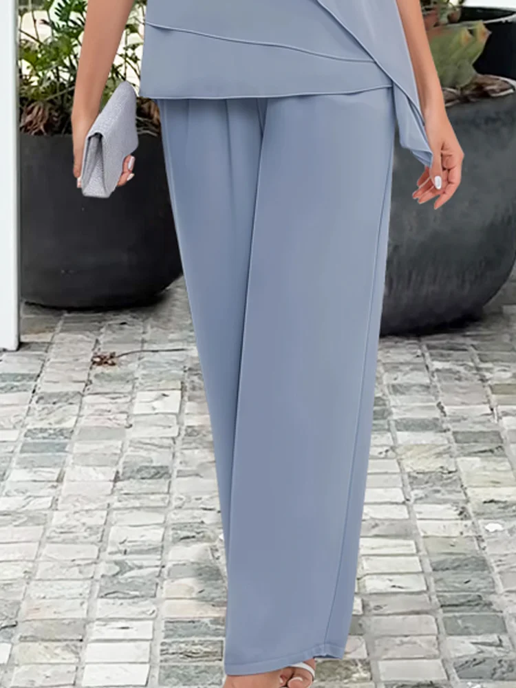 Navy Women's Two-Piece Set Overlay Top and Straight-Leg Trousers 5