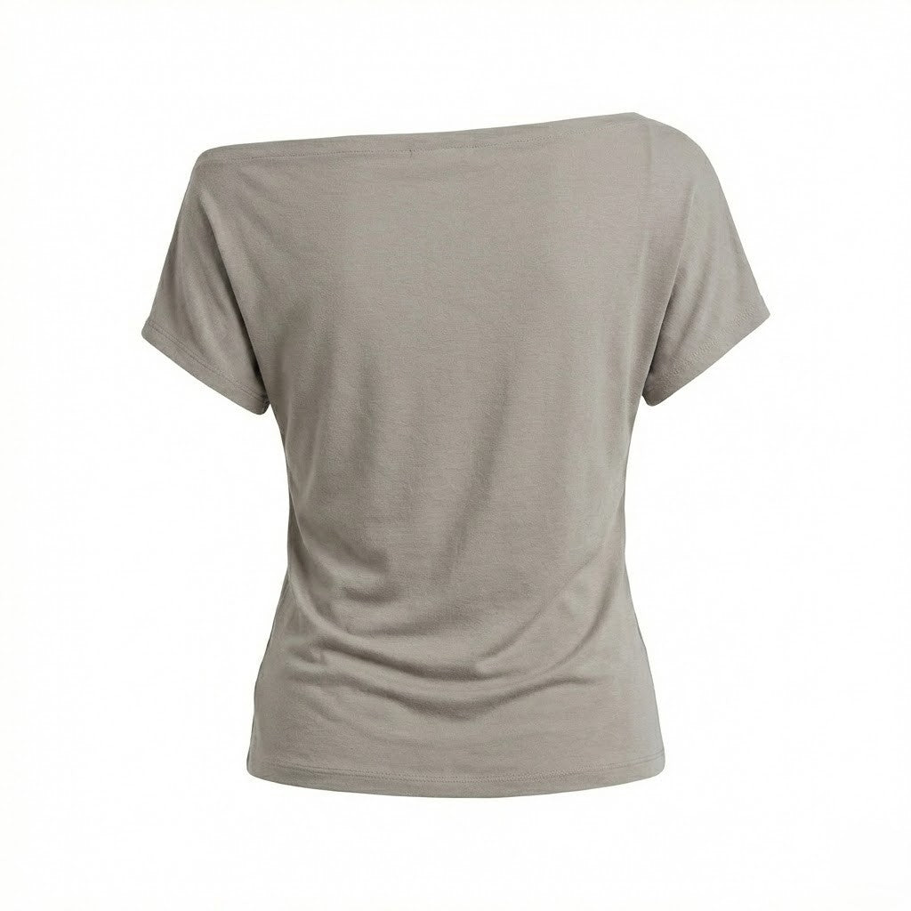 Off Shoulder Top Women Taupe Relaxed Fit Stretch Fabric Chic 6