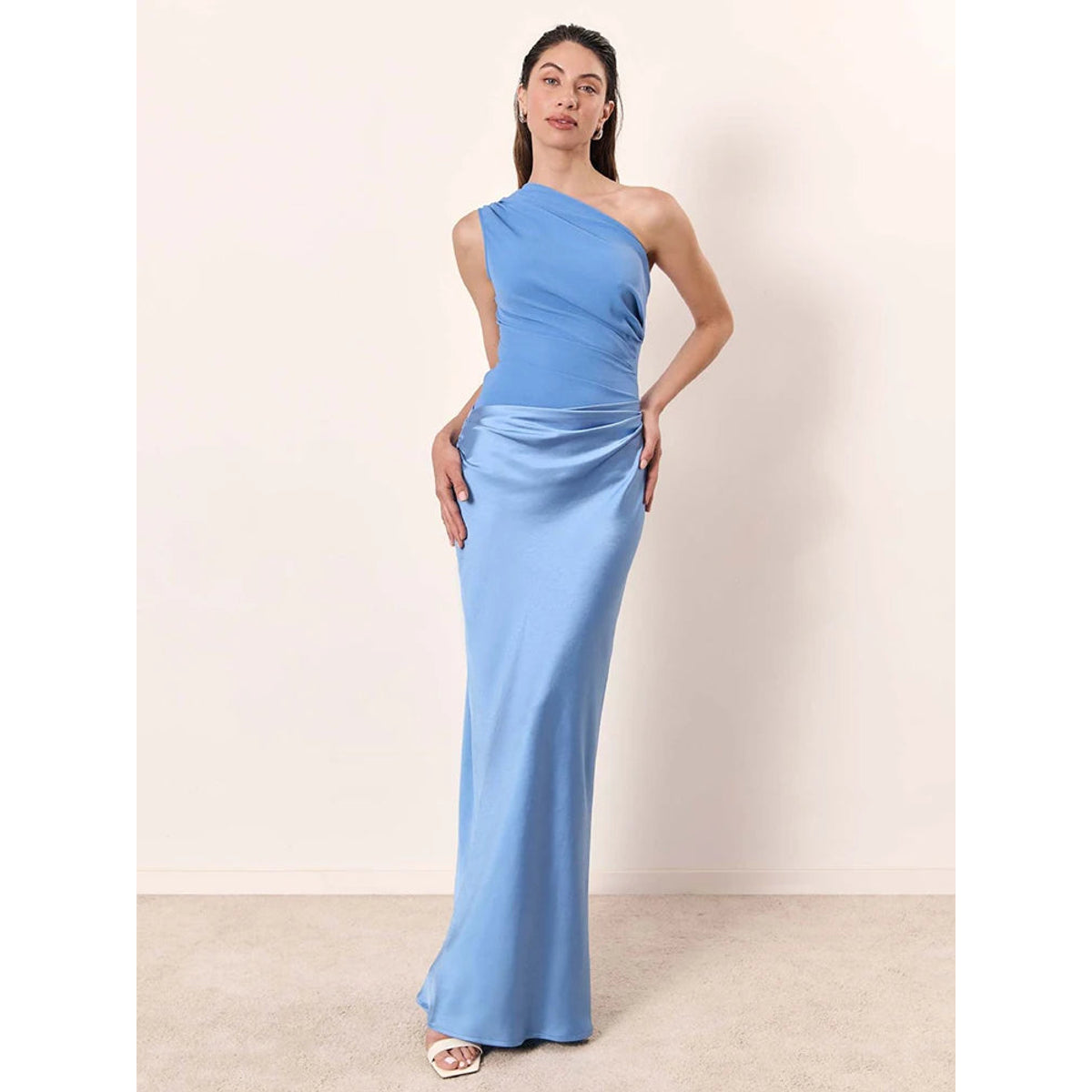 One-Shoulder Satin Maxi Dress Elegant Evening Wear for Women 4