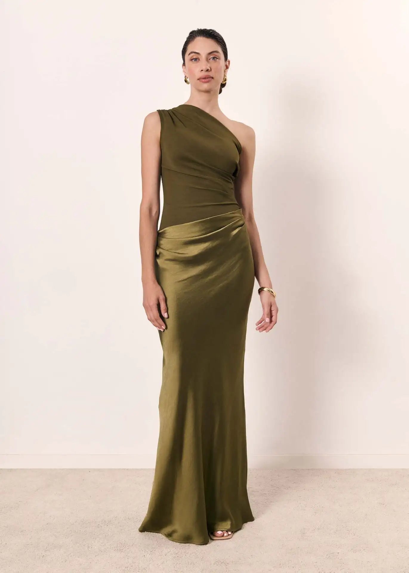 One-Shoulder Satin Maxi Dress Elegant Evening Wear for Women 8