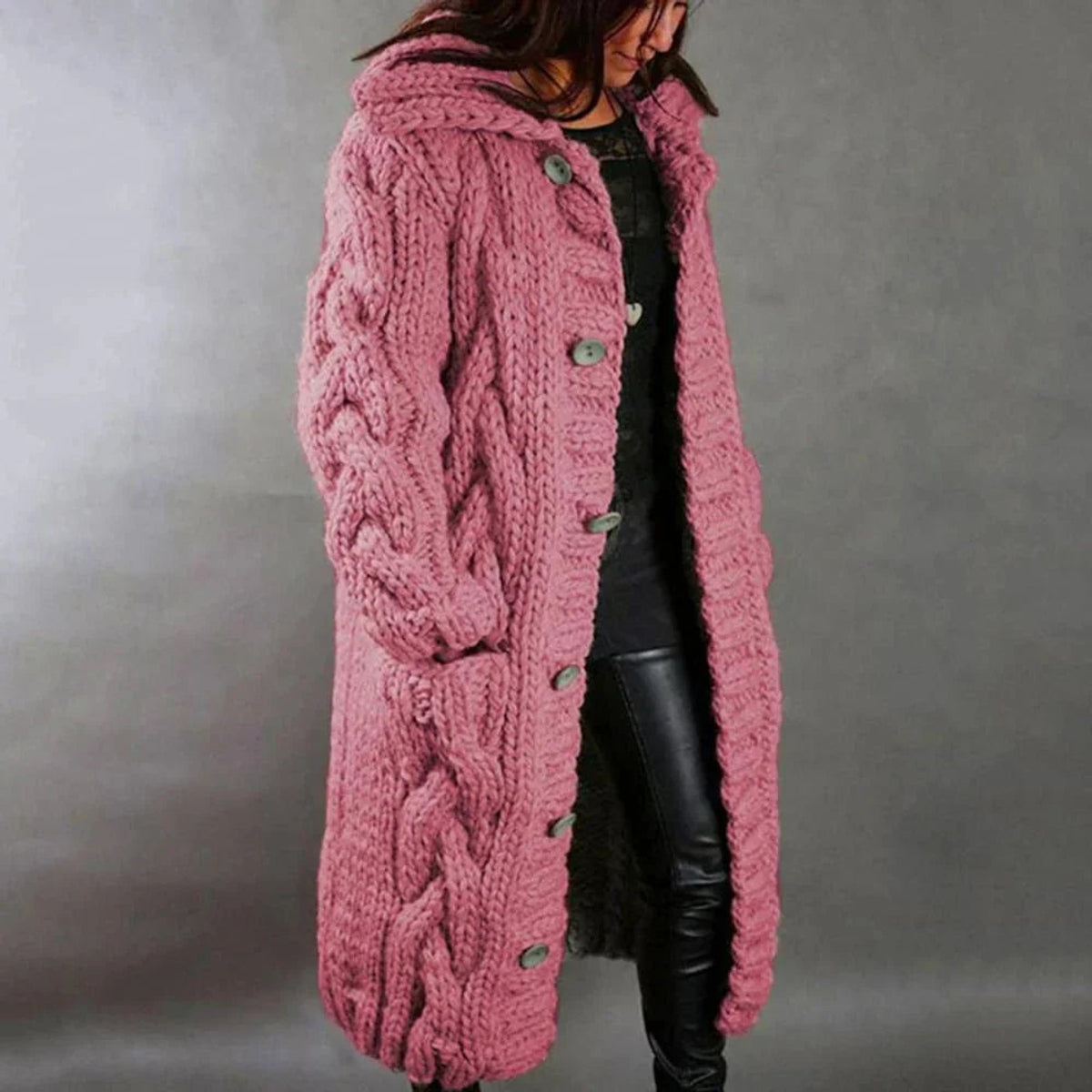 Oversized Cable Knit Cardigan Women Button Front Cozy Layered Sweater 3