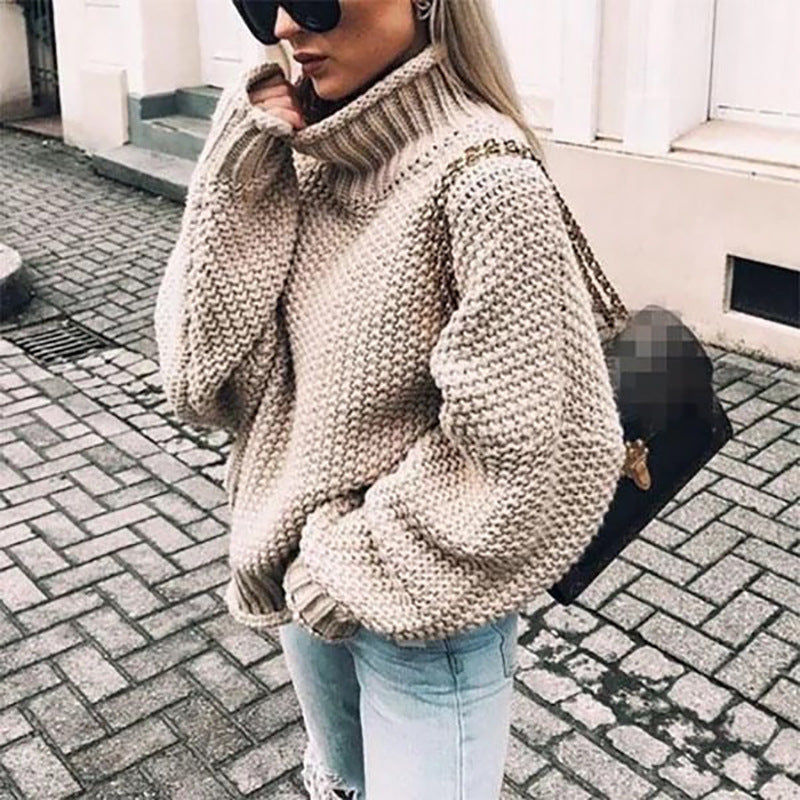 Oversized Chunky Knit Cardigan Women Turtleneck Stylish Comfort 1