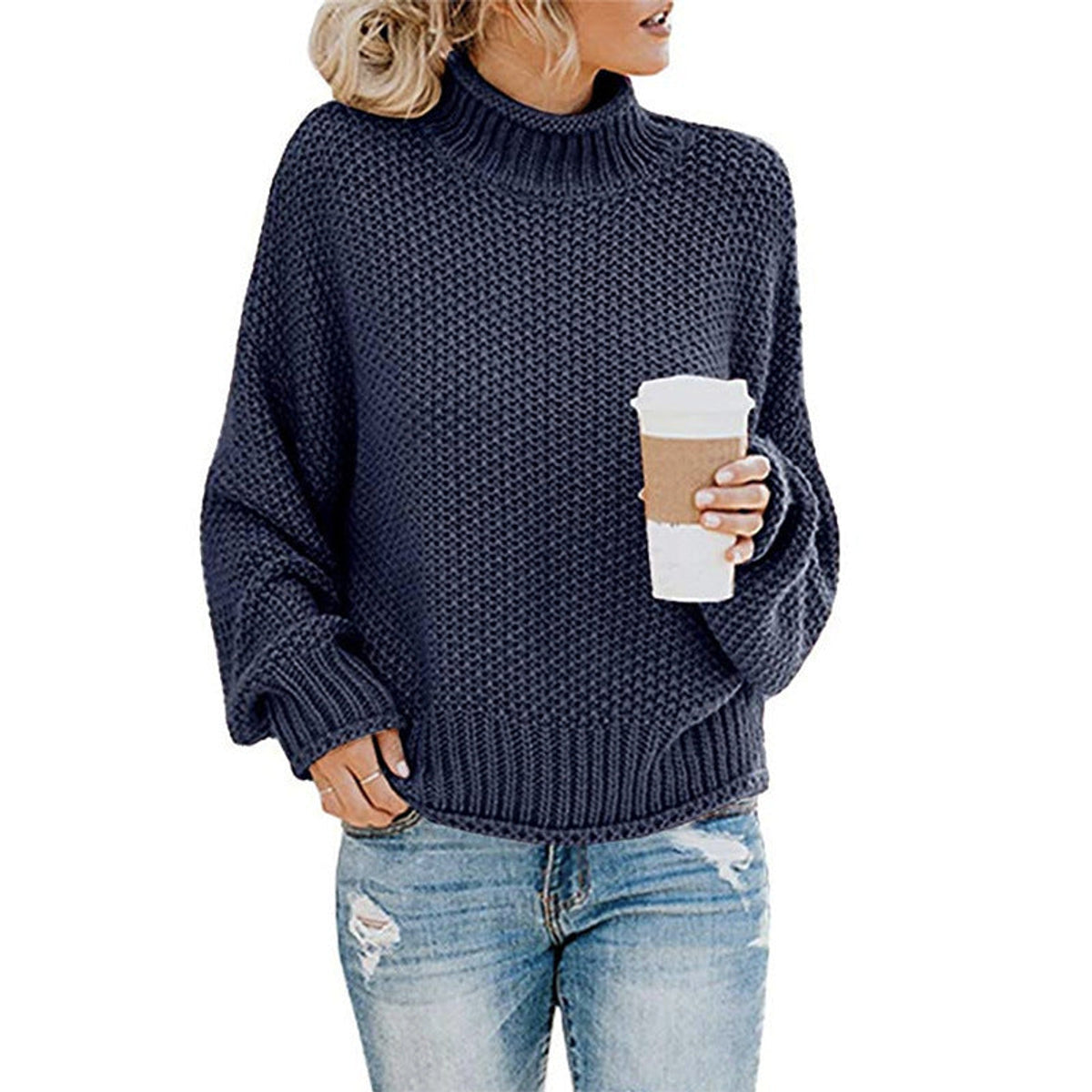 Oversized Chunky Knit Cardigan Women Turtleneck Stylish Comfort 8