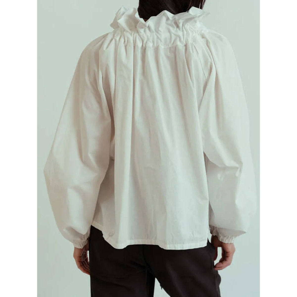 Oversized Cotton Blouse with Ruffled Collar and Bow Tie Women's Chic 8