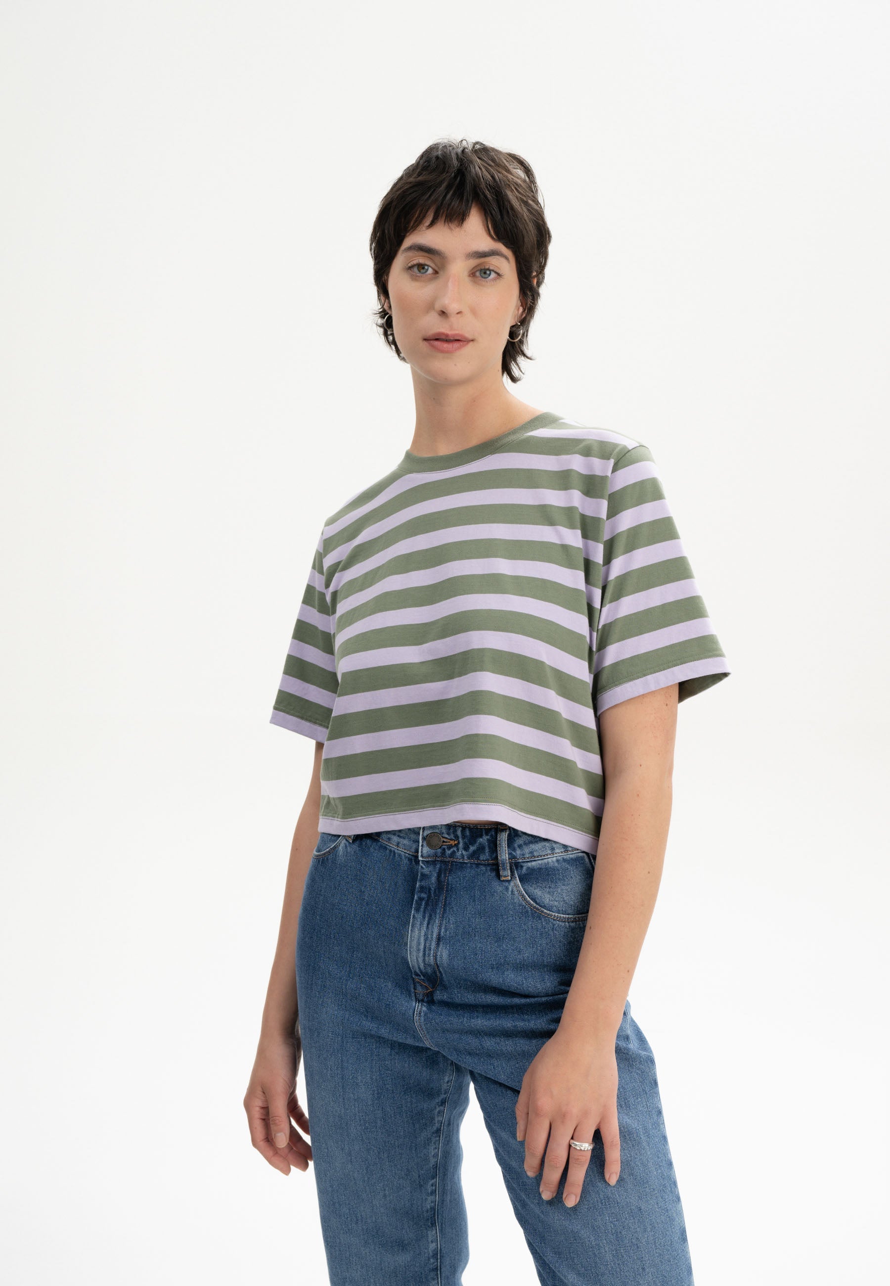 Oversized Cropped T-Shirt for Women - Soft Drop Shoulder Graphic Tee in Neutral Tones 0