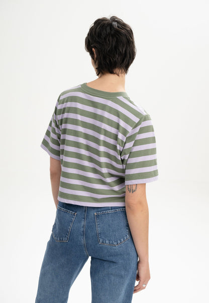 Oversized Cropped T-Shirt for Women - Soft Drop Shoulder Graphic Tee in Neutral Tones 1
