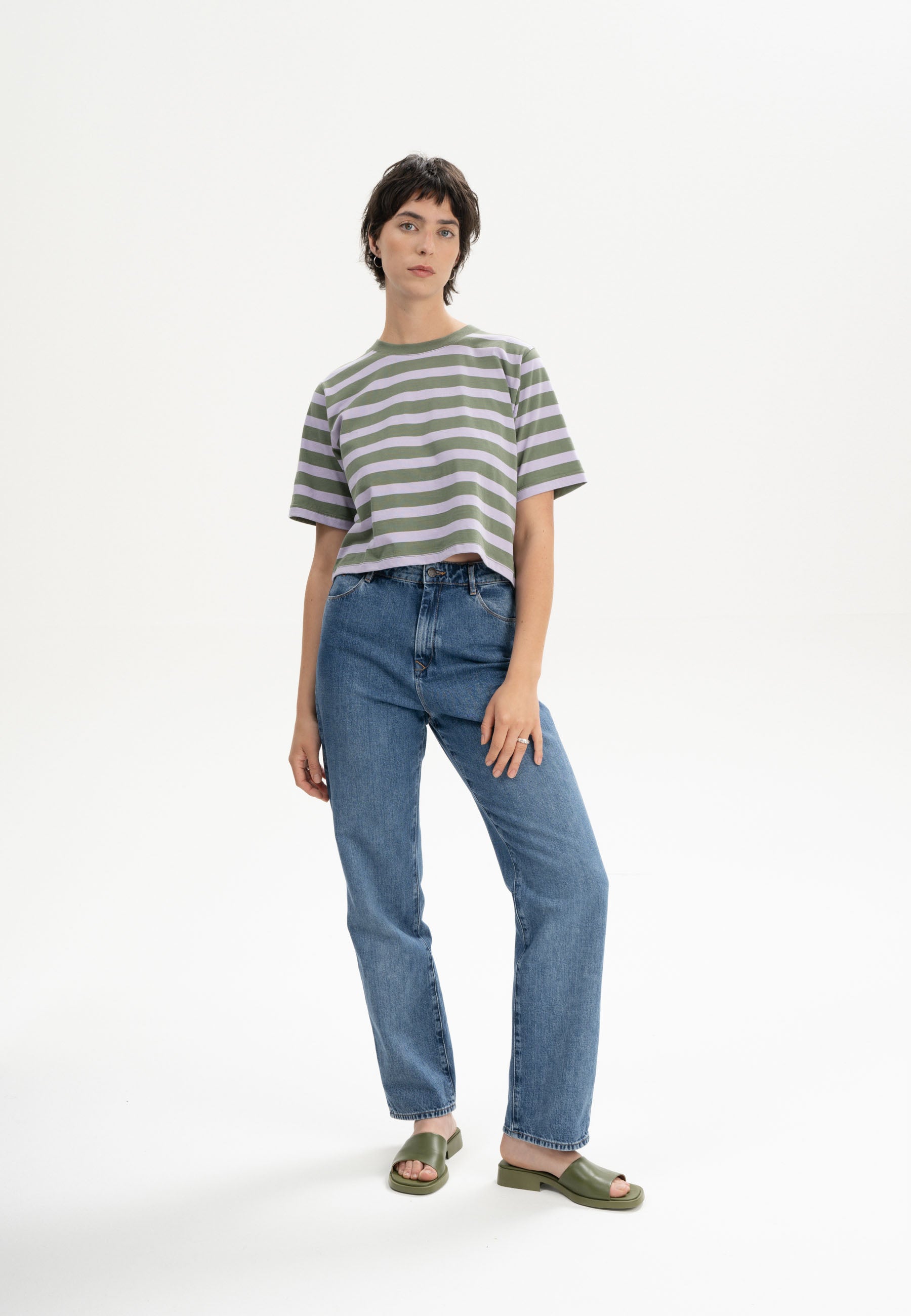 Oversized Cropped T-Shirt for Women - Soft Drop Shoulder Graphic Tee in Neutral Tones 2
