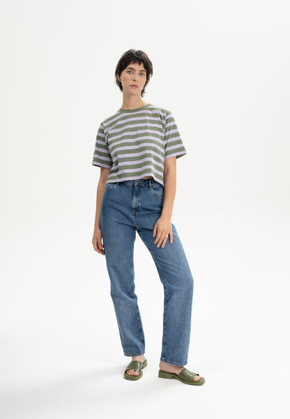 Oversized Cropped T-Shirt for Women - Soft Drop Shoulder Graphic Tee in Neutral Tones 2