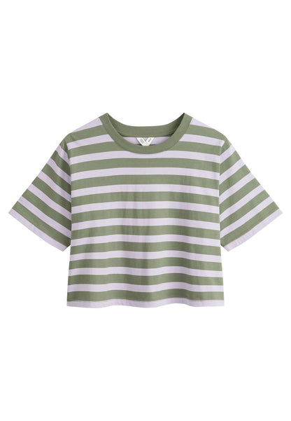 Oversized Cropped T-Shirt for Women - Soft Drop Shoulder Graphic Tee in Neutral Tones 5