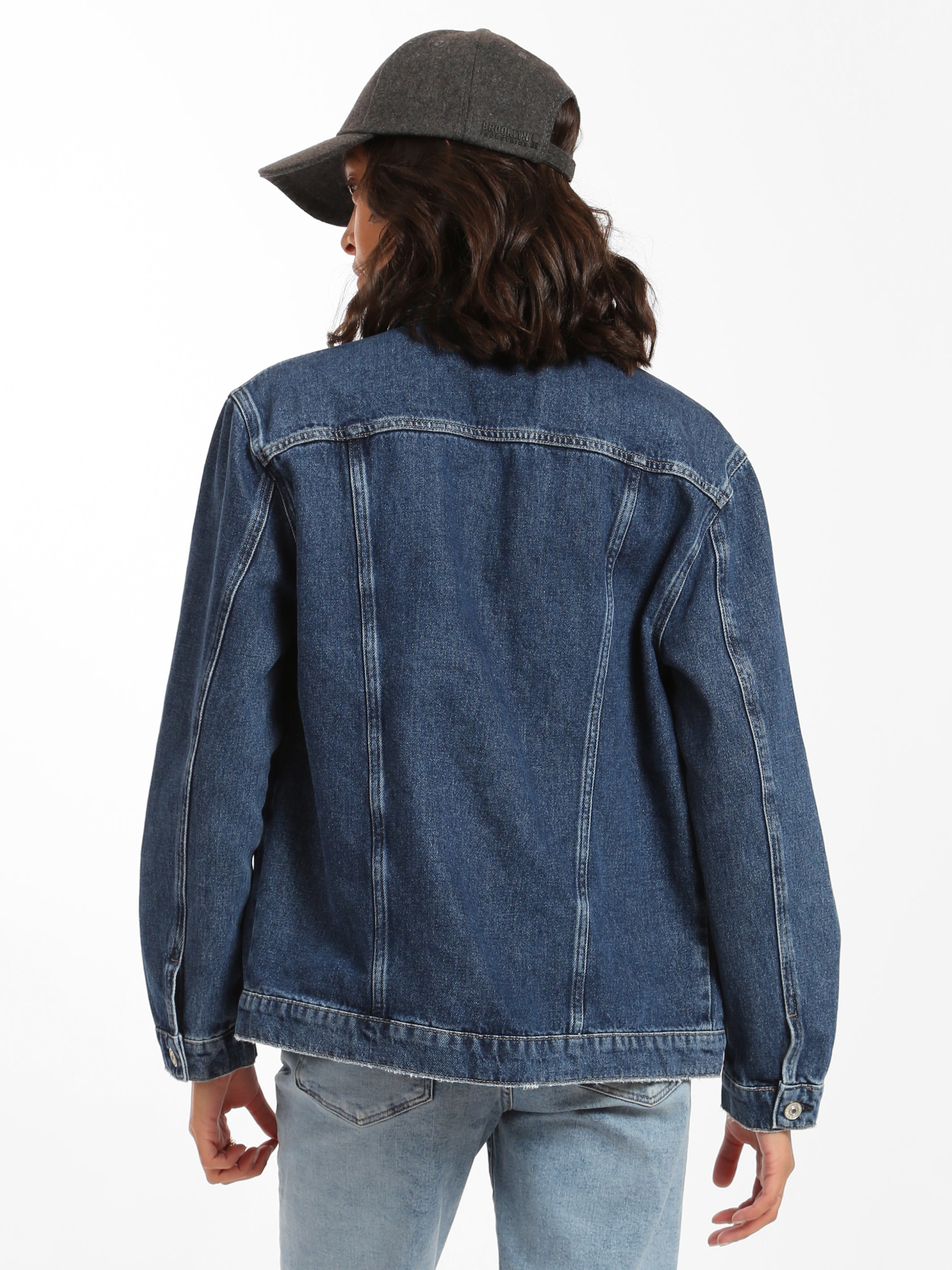 Oversized Denim Jacket Women Dark Denim Retro Casual Style 1