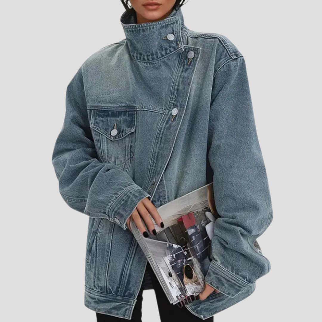 Oversized Denim Jacket Women Vintage Wash Casual Chic Style 0