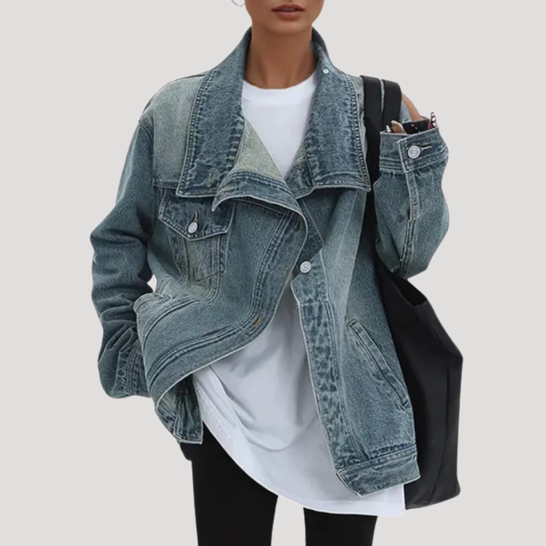 Oversized Denim Jacket Women Vintage Wash Casual Chic Style 1