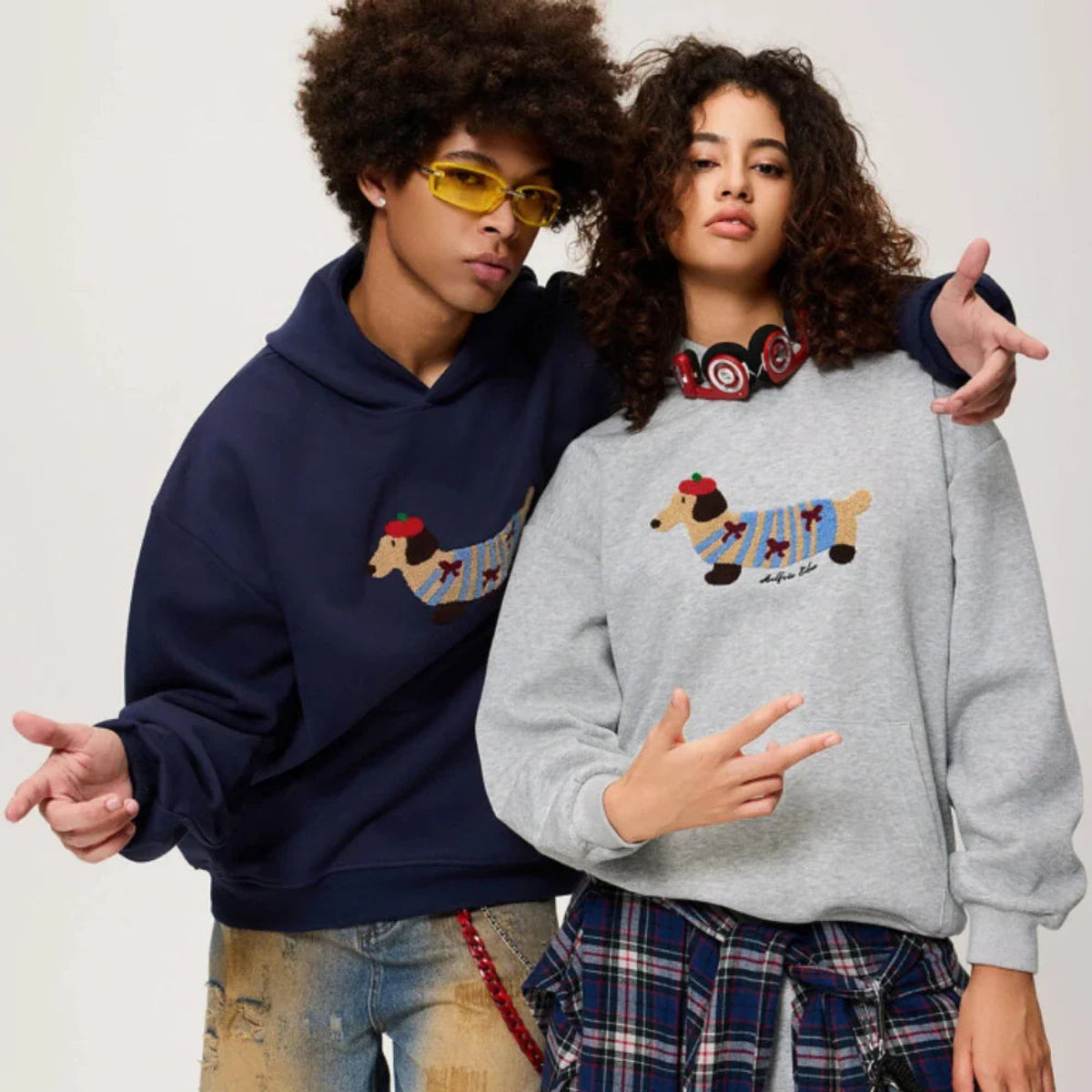 Oversized Hoodie Unisex Dachshund Embroidery Casual Chic Comfortable Fashion 2
