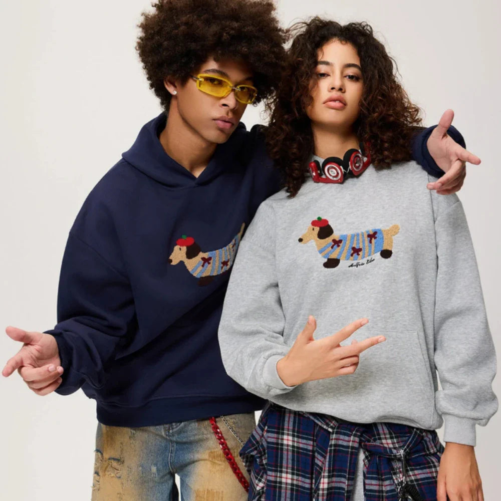 Oversized Hoodie Unisex Dachshund Embroidery Casual Chic Comfortable Fashion 2