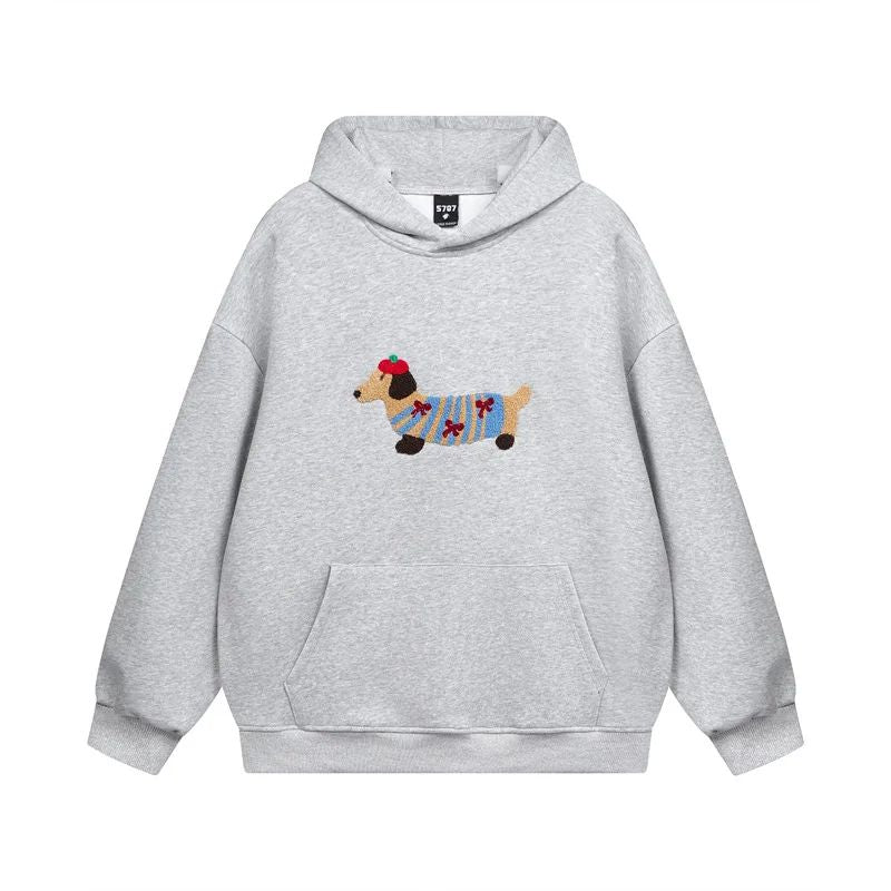 Oversized Hoodie Unisex Dachshund Embroidery Casual Chic Comfortable Fashion 4