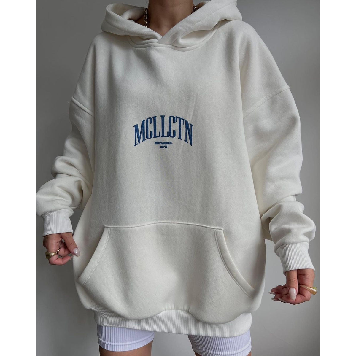 Oversized Hoodie Women - Soft Heavyweight Cotton, Dropped Shoulders, Minimalist Streetwear Vibe in Solid Black or Grey 2