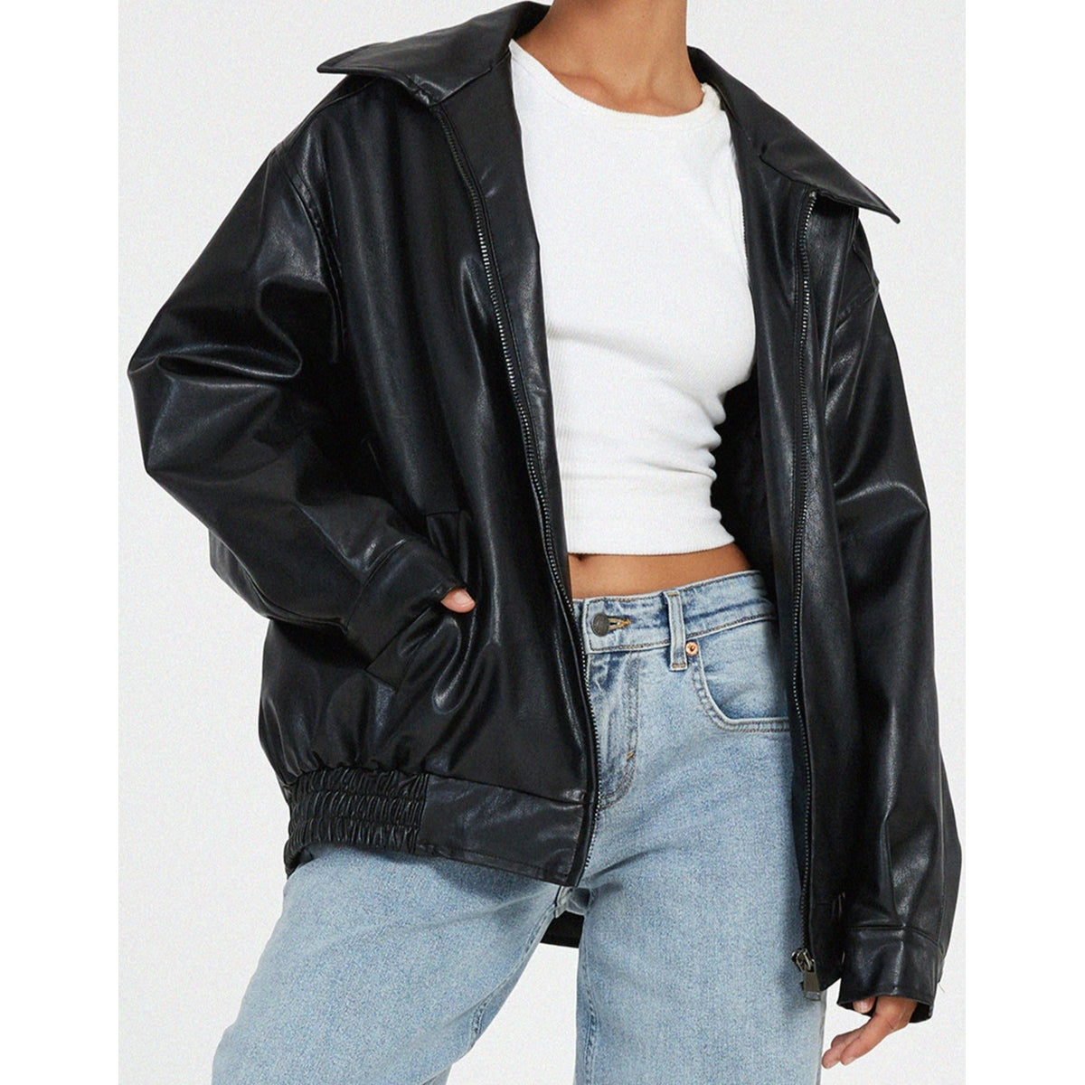 Oversized PU Leather Jacket Women Casual Chic Fashion Autumn Winter 6