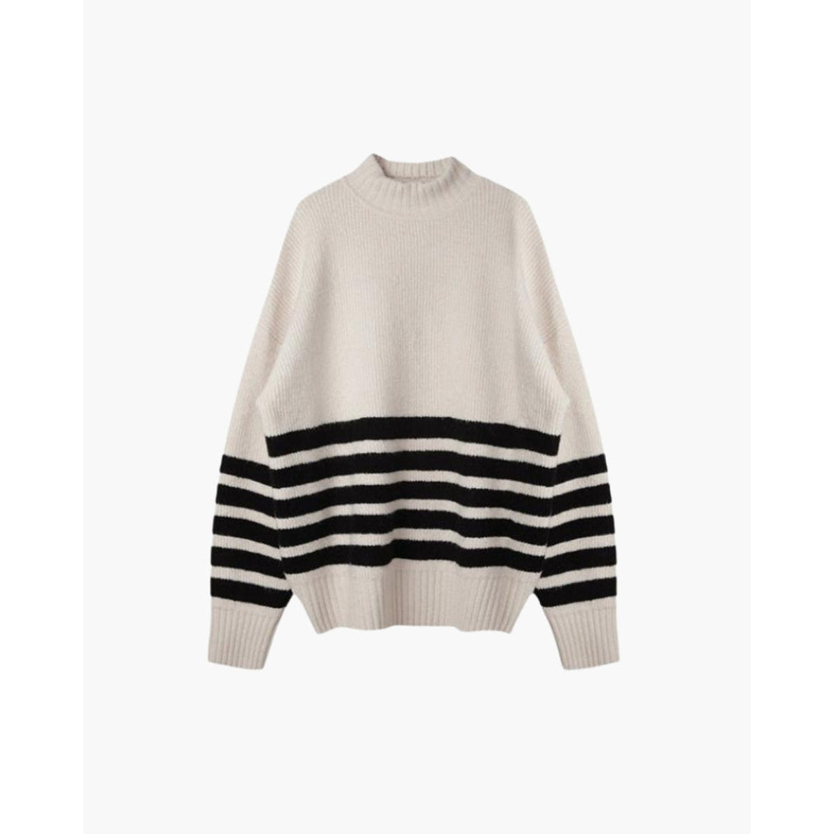 Oversized Stripe Sweater Women Cream Black Nautical Style Casual 0