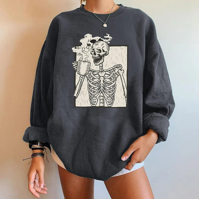 Oversized Sweatshirt Women Skeleton Graphic Casual Chic Autumn Style 1