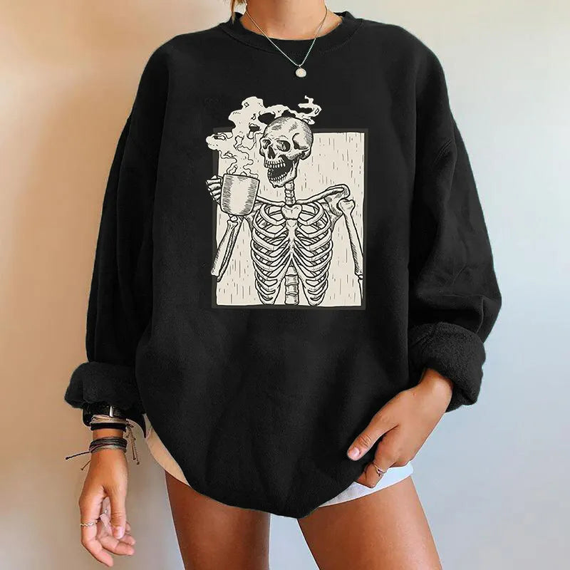 Oversized Sweatshirt Women Skeleton Graphic Casual Chic Autumn Style 2
