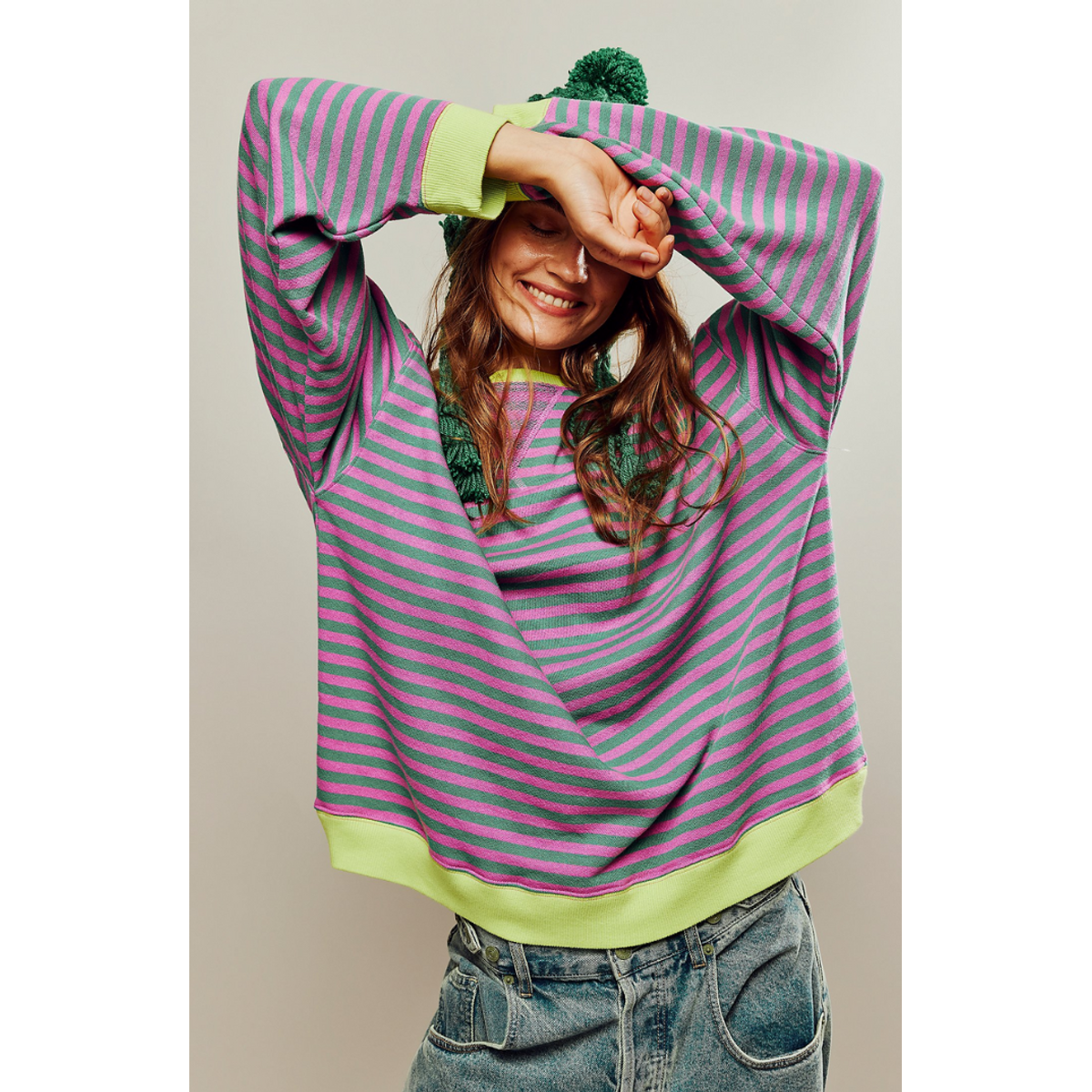 Oversized Sweatshirt Women Striped Casual Chic Design Soft Fabric 0