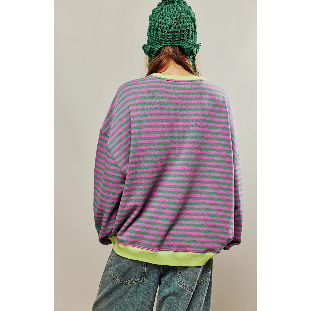 Oversized Sweatshirt Women Striped Casual Chic Design Soft Fabric 1