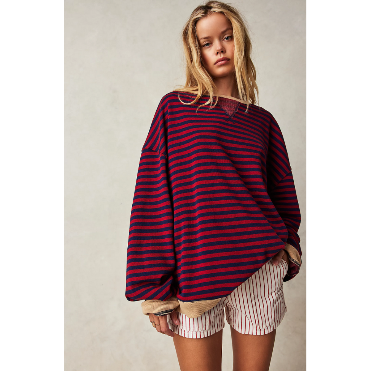 Oversized Sweatshirt Women Striped Casual Chic Design Soft Fabric 6