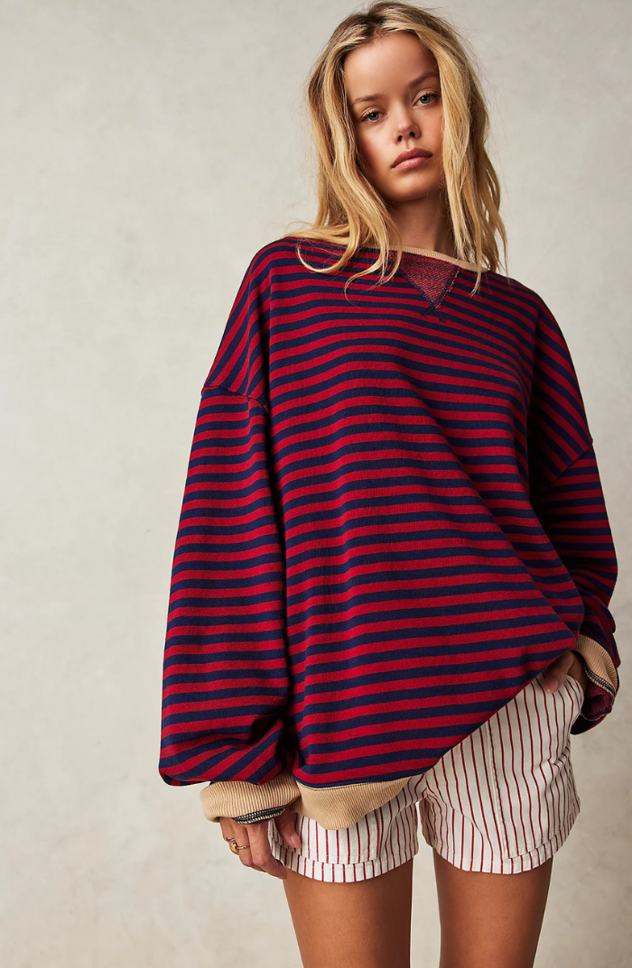 Oversized Sweatshirt Women Striped Casual Chic Design Soft Fabric 6