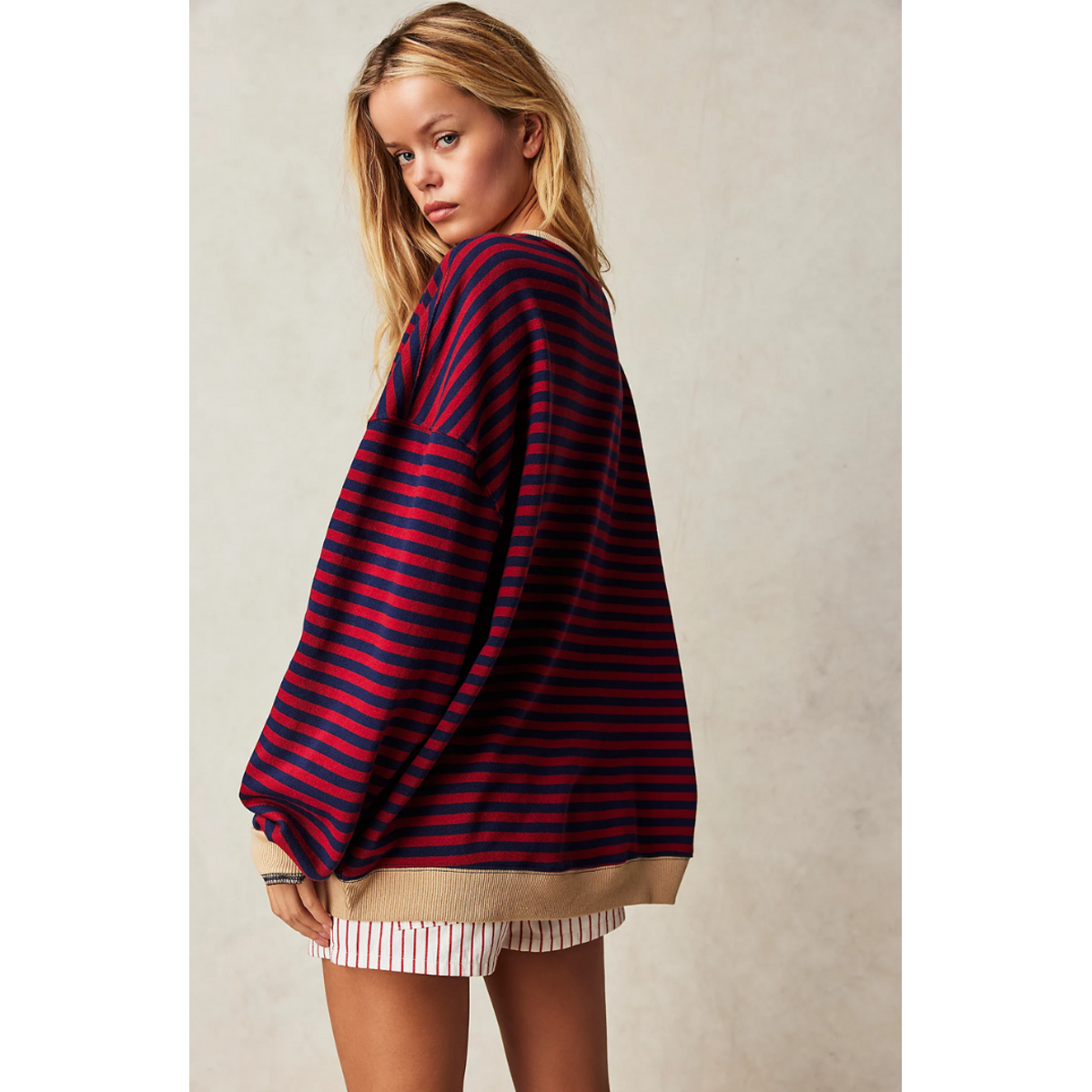 Oversized Sweatshirt Women Striped Casual Chic Design Soft Fabric 7