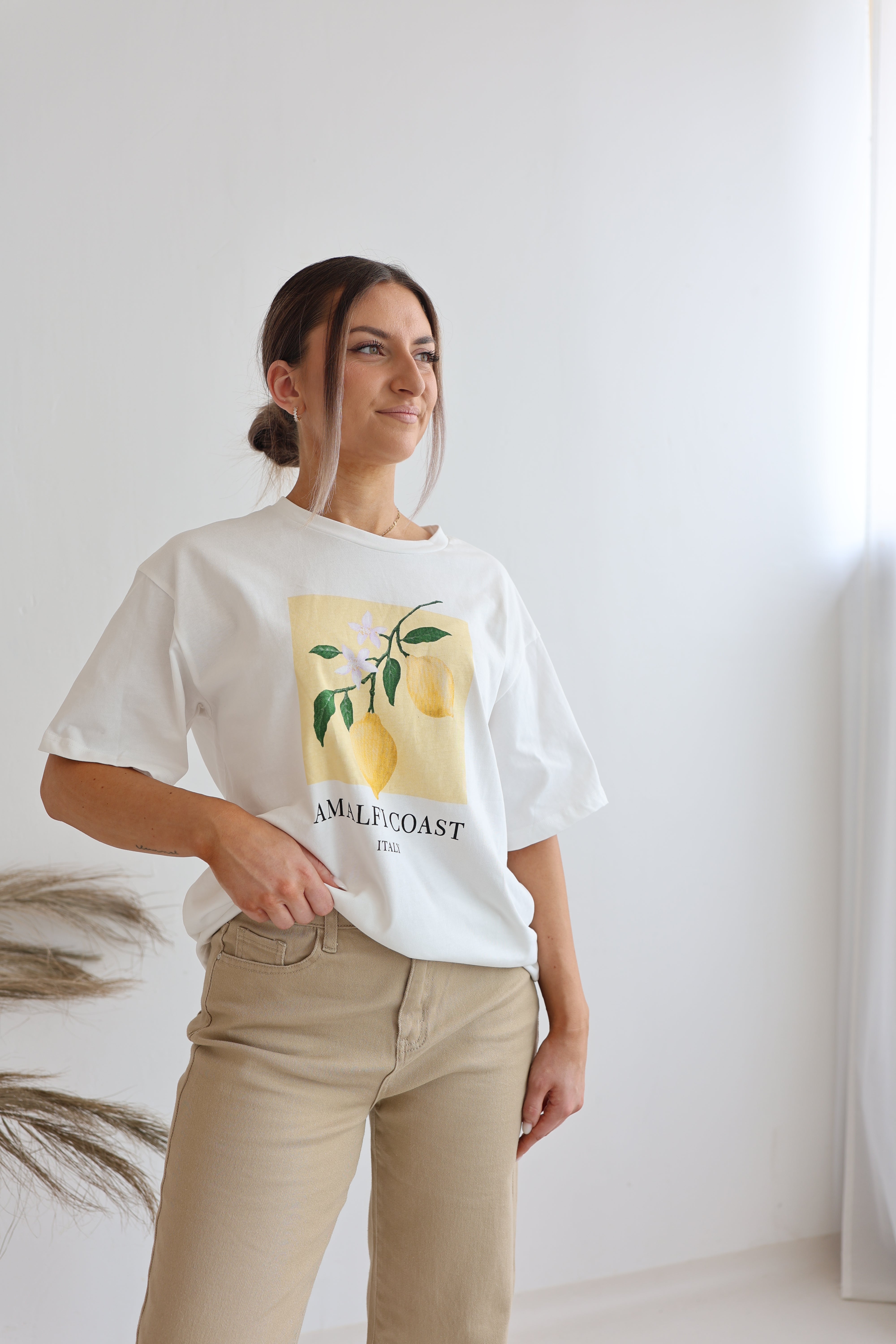 Oversized T-Shirt - Soft Cotton Drop Shoulder Tee in Neutral Tones for Women 1