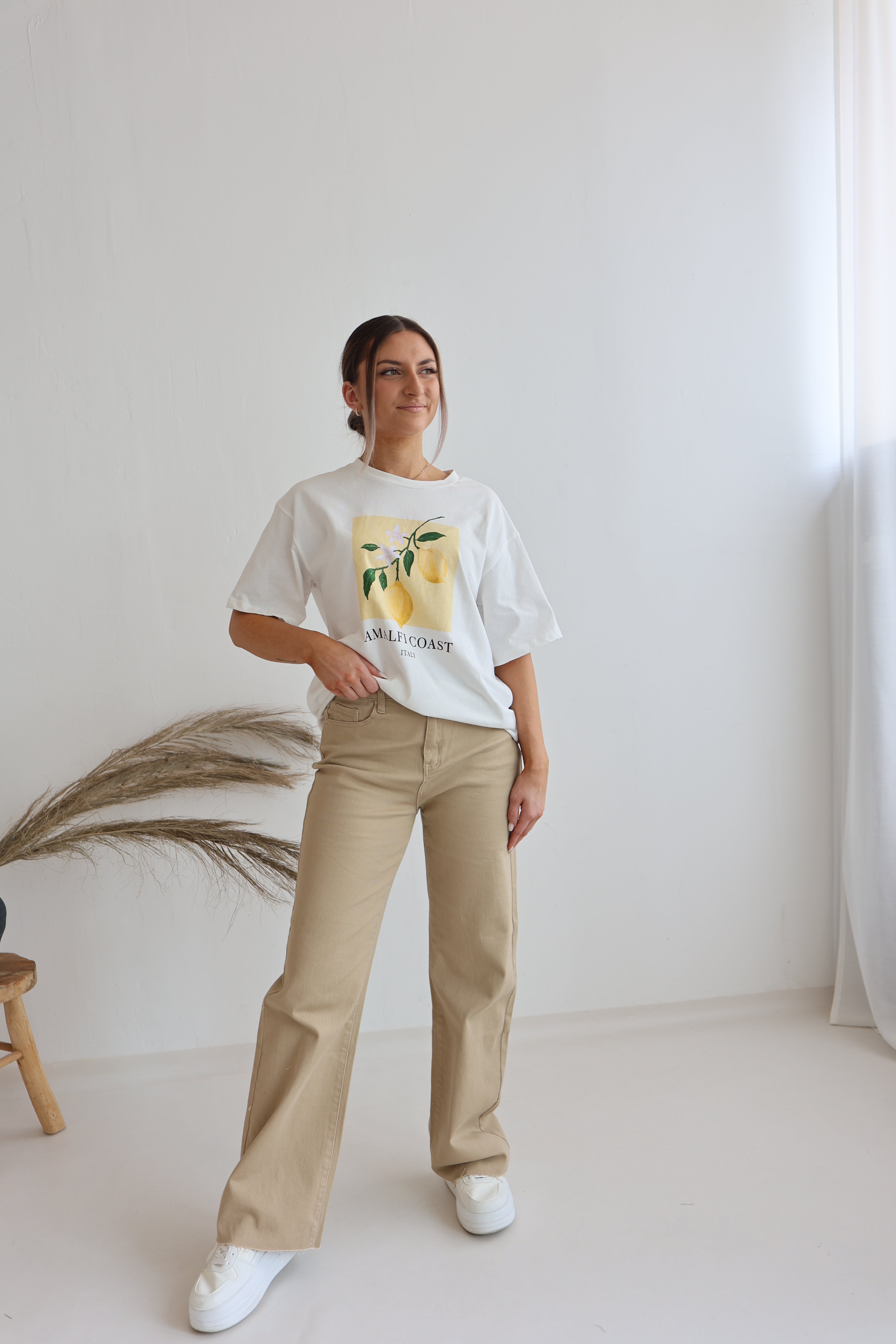 Oversized T-Shirt - Soft Cotton Drop Shoulder Tee in Neutral Tones for Women 5