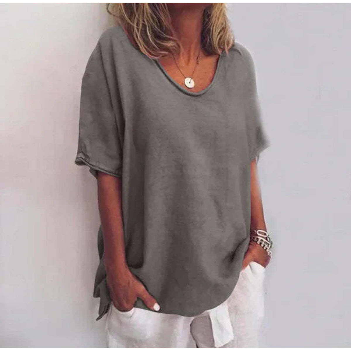 Oversized Women's T-Shirt - Soft Breathable Drop Shoulder Tee in Neutral Tones 0
