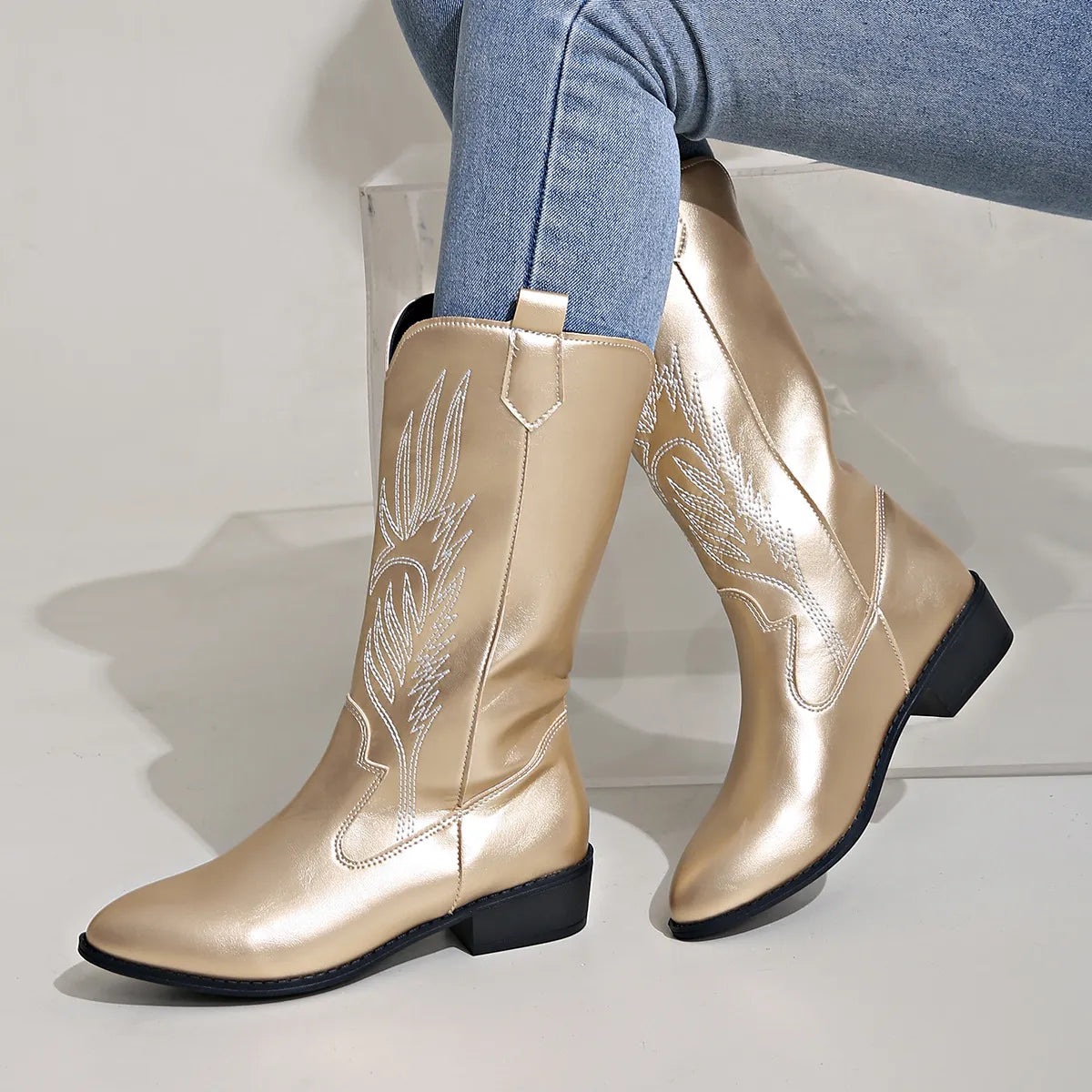 PU Leather Cowboy Boots Women Soft Inner Lining Western Style 1